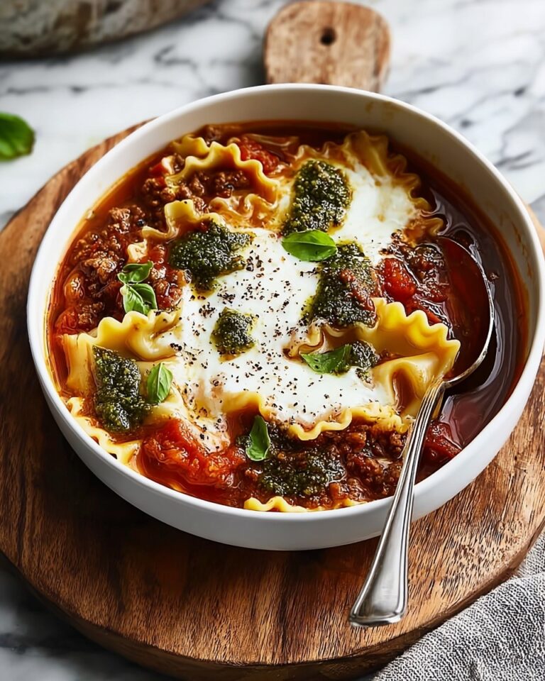 Sun-Dried Tomato Lasagna Soup with Whipped Pesto Cottage Cheese Recipe