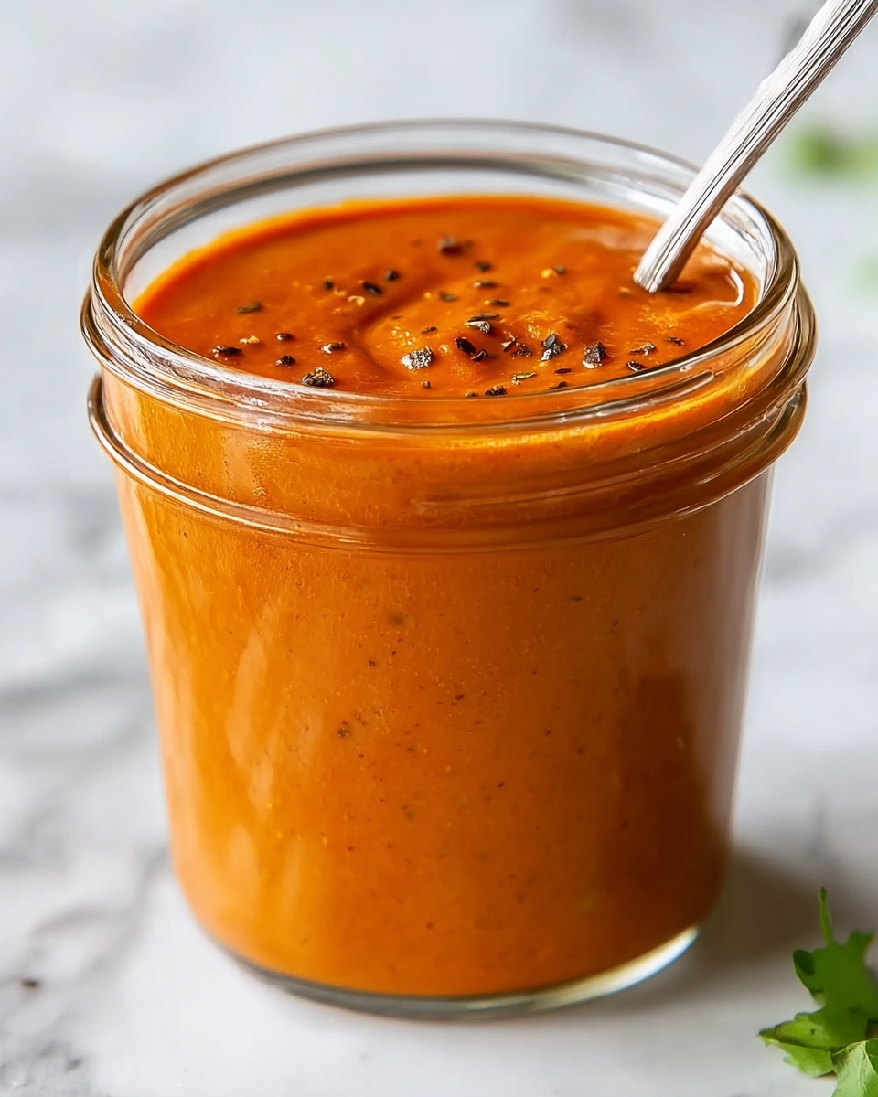 Easy Homemade Roasted Red Pepper Tahini Sauce in a Jar Recipe - Recipe Image