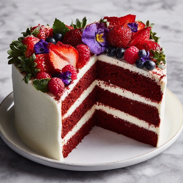 Heart-Shaped Red Velvet Layer Cake with Berries Recipe