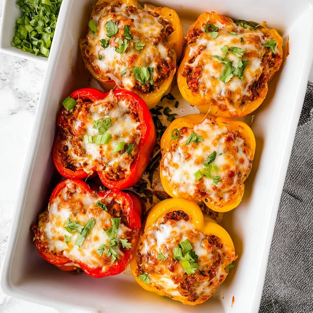Stuffed Bell Peppers with Ground Beef, Rice, and Melted Cheese Recipe - Recipe Image