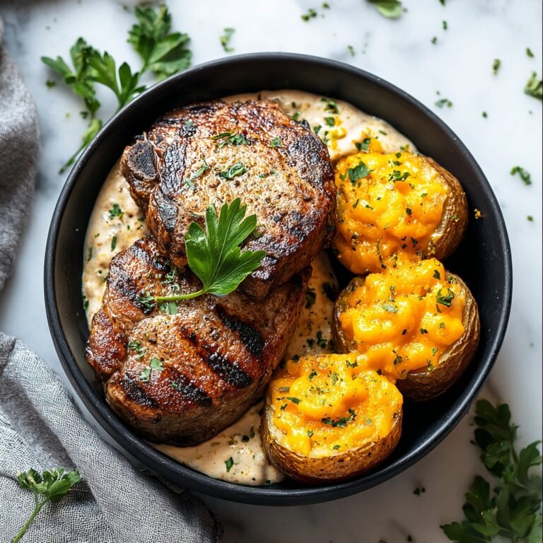Garlic Butter Pork Chops with Cheesy Potato Bake Recipe