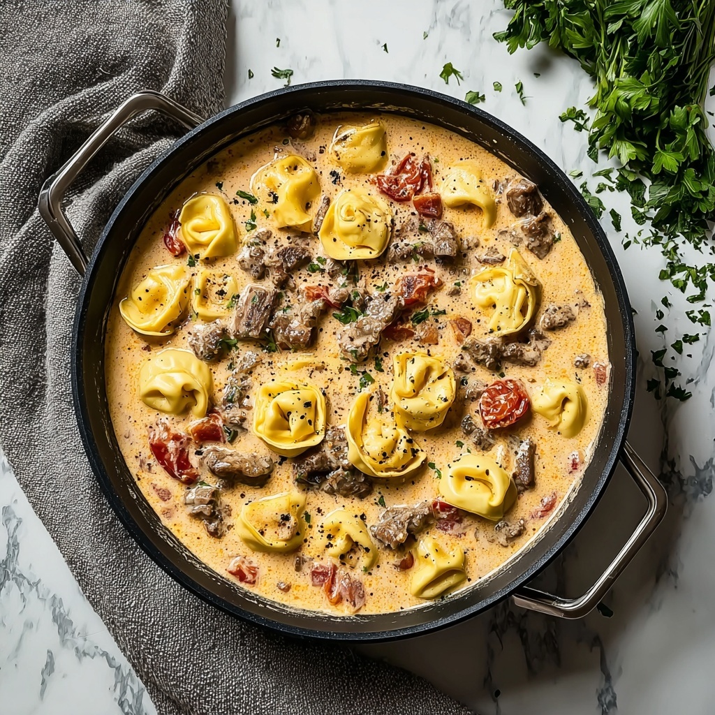 Cheesesteak Tortellini in Creamy Provolone Sauce Recipe - Recipe Image