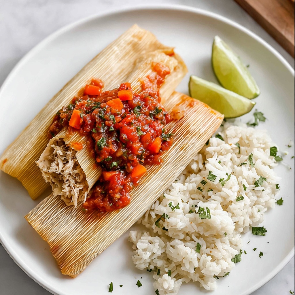 Tamales with Salsa Chicken, Refried Beans, Carnitas, and Barbacoa Recipe - Recipe Image