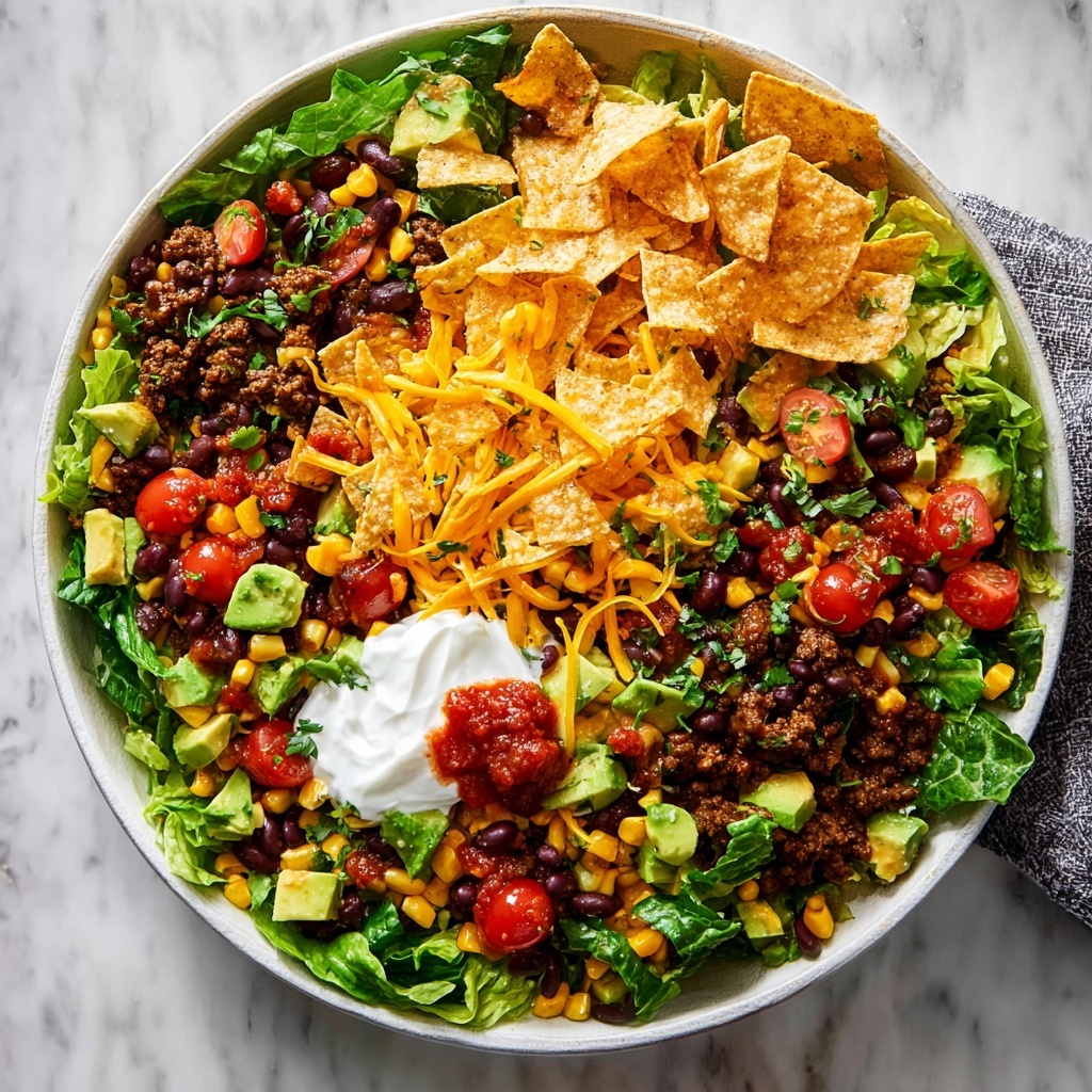 Easy Taco Salad with Ground Beef, Black Beans, Corn, and Fresh Veggies Recipe - Recipe Image