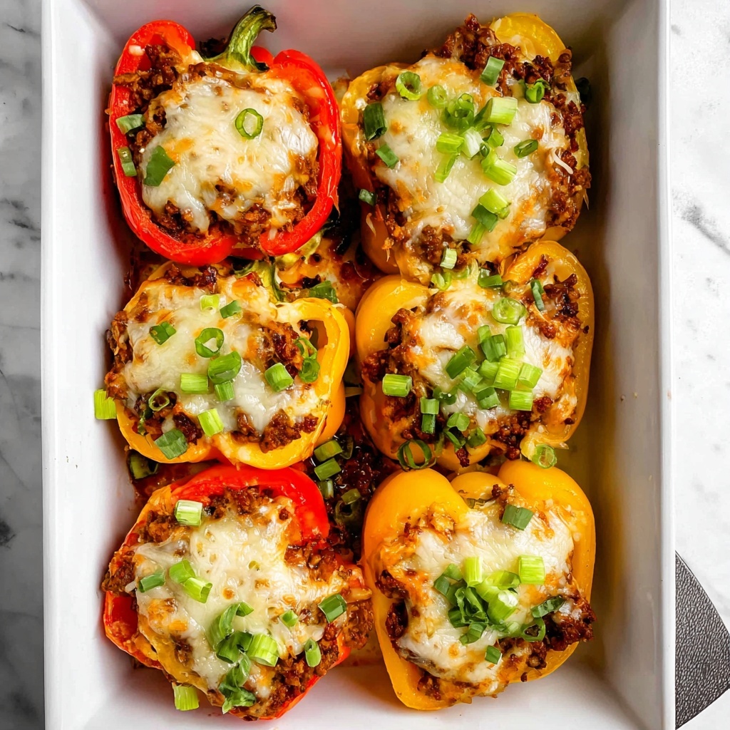 Stuffed Bell Peppers with Ground Beef, Rice, and Melted Cheese Recipe - Recipe Image