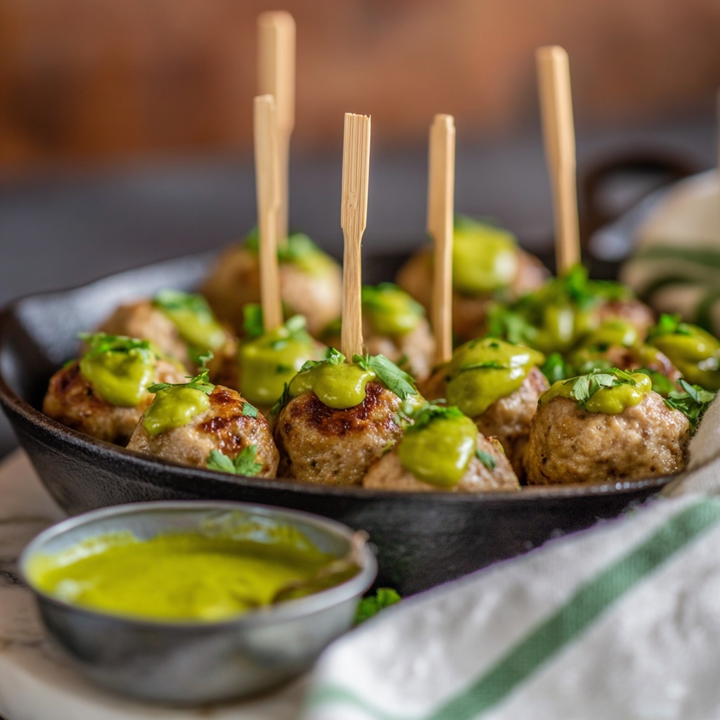 Peruvian Chicken Meatballs with Green Sauce Recipe - Recipe Image