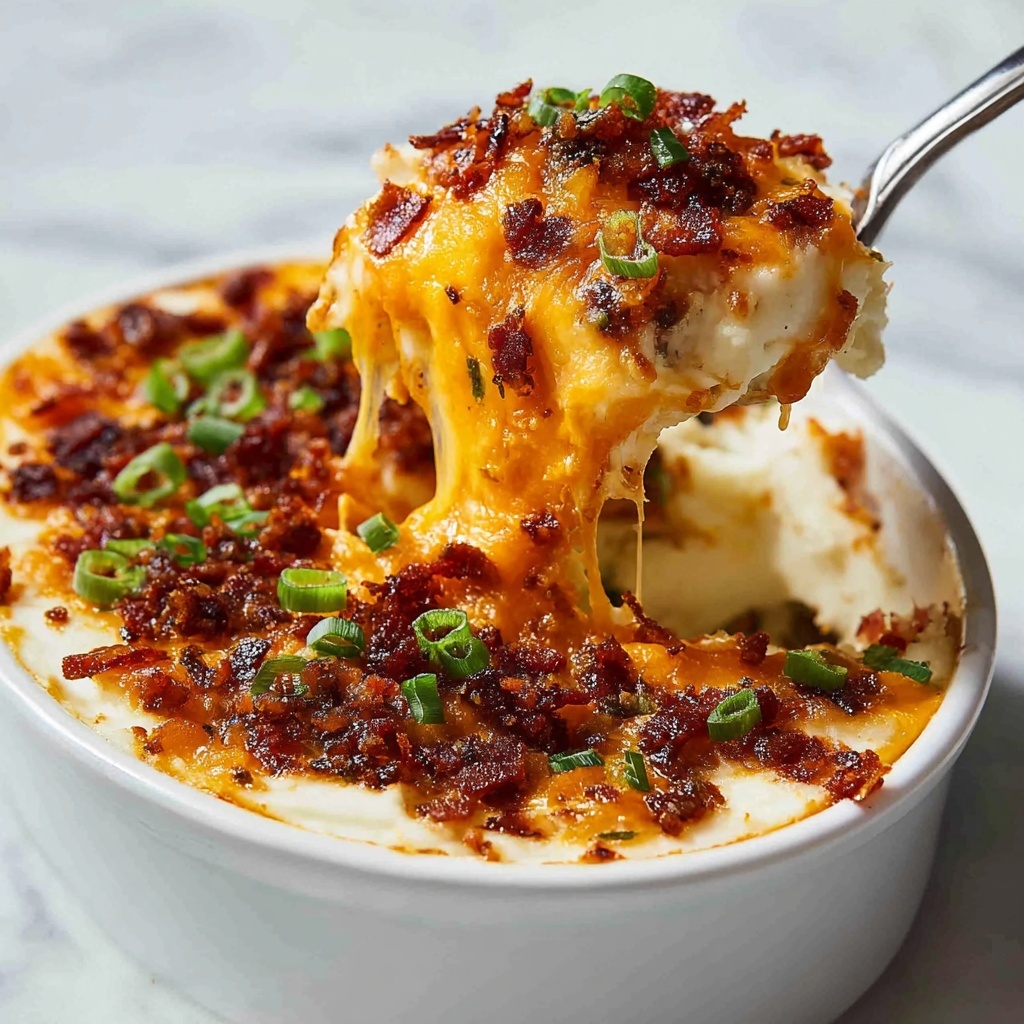 Creamy Mashed Potato Casserole with Cheddar, Bacon, and Green Onion Recipe - Recipe Image