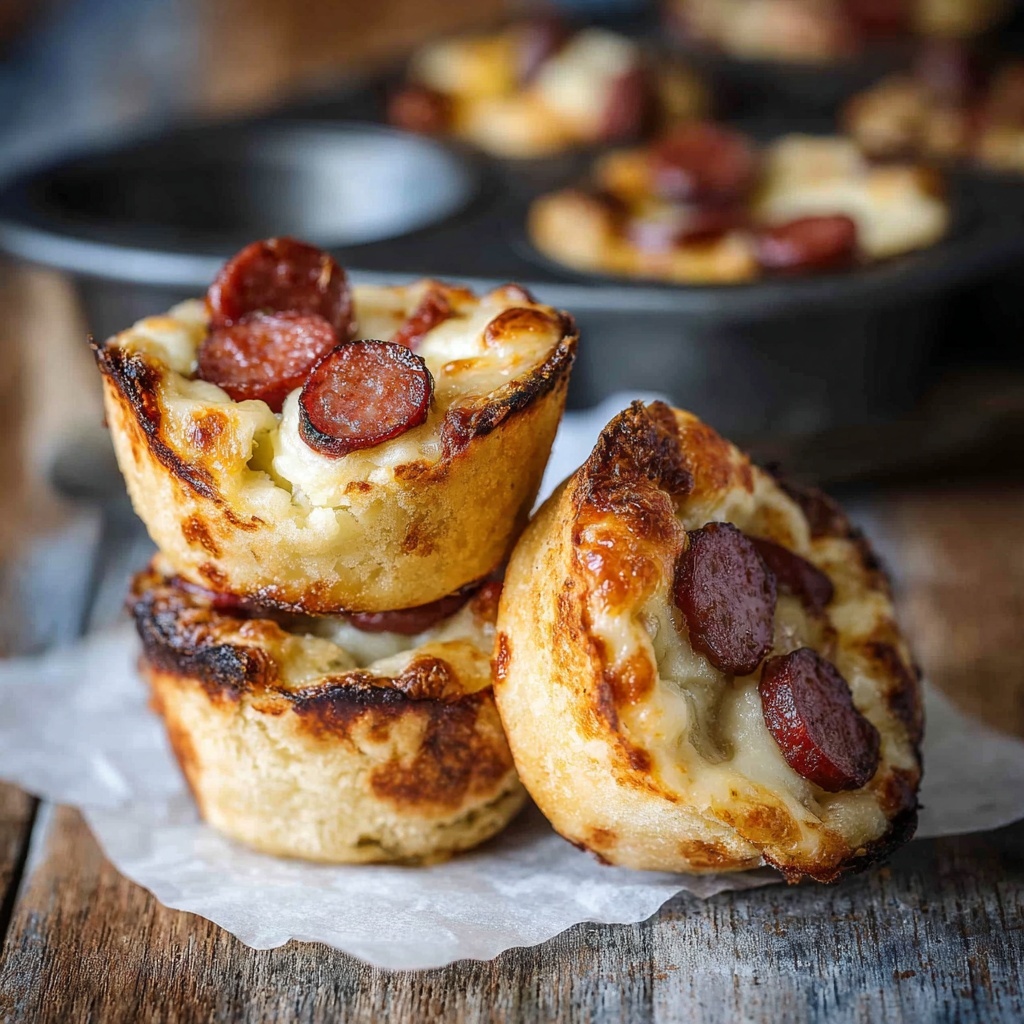 Garlic Bread Mini Pizzas Made in Muffin Tins Recipe - Recipe Image