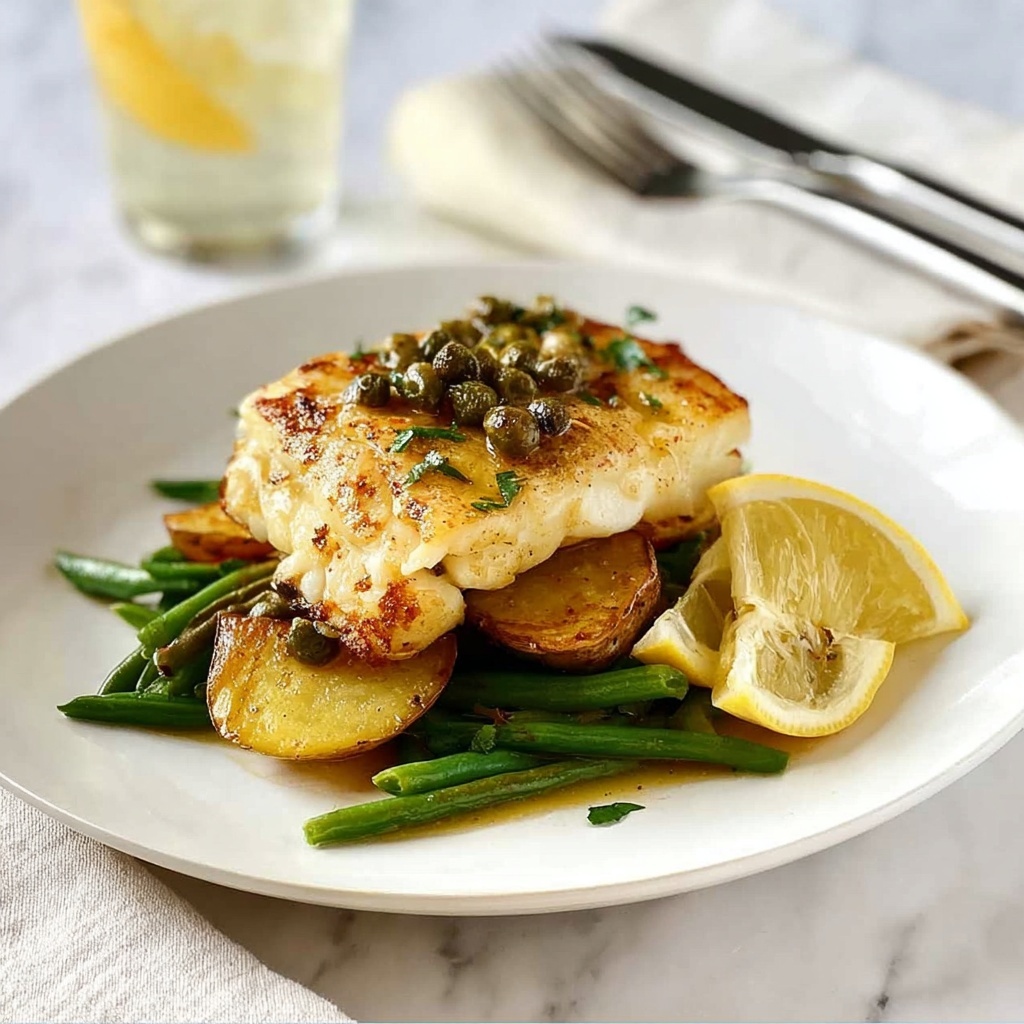 Fish Piccata with Crispy Smashed Potatoes and Green Beans Recipe - Recipe Image