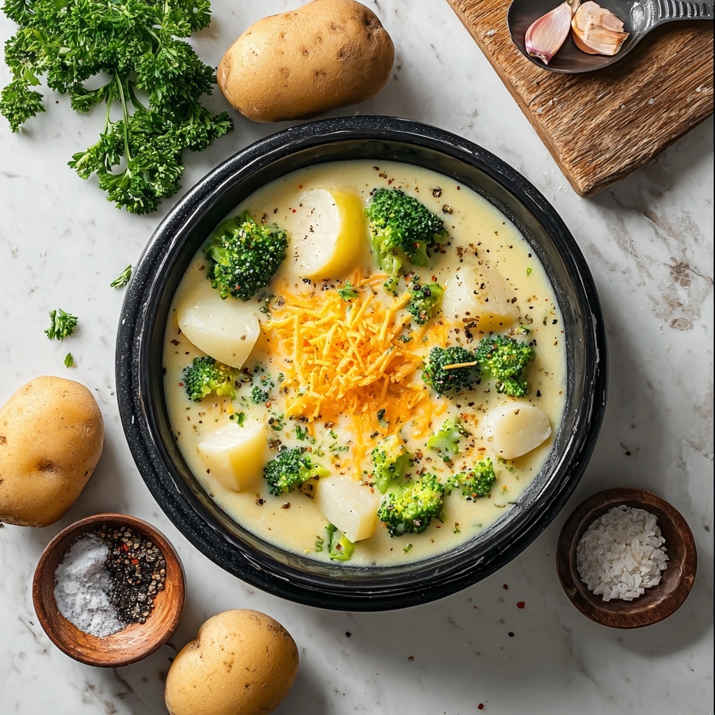 Crockpot Potato Broccoli Cheddar Soup Recipe - Recipe Image