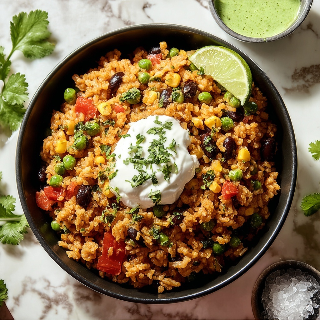 Taco Rice Bowl with Ground Beef, Black Beans, Corn, and Fresh Toppings Recipe - Recipe Image