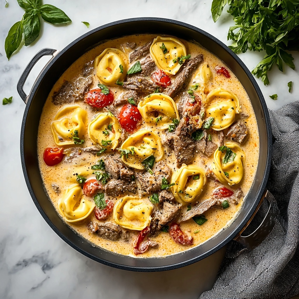Cheesesteak Tortellini in Creamy Provolone Sauce Recipe - Recipe Image