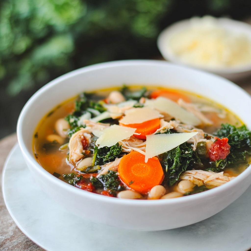 Chicken Kale White Bean Soup with Parmesan Shavings Recipe - Recipe Image