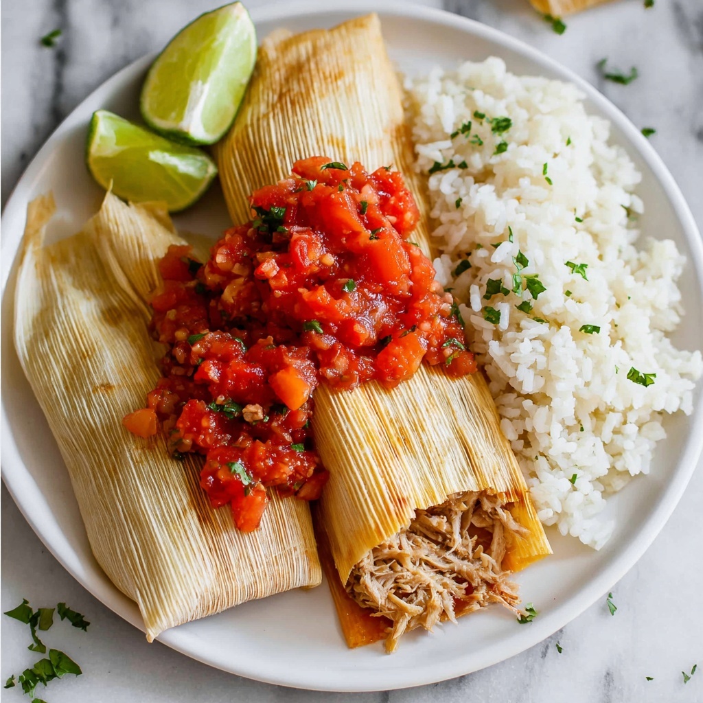 Tamales with Salsa Chicken, Refried Beans, Carnitas, and Barbacoa Recipe - Recipe Image
