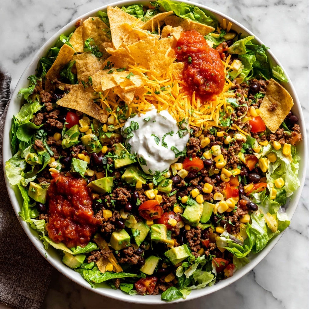 Easy Taco Salad with Ground Beef, Black Beans, Corn, and Fresh Veggies Recipe - Recipe Image
