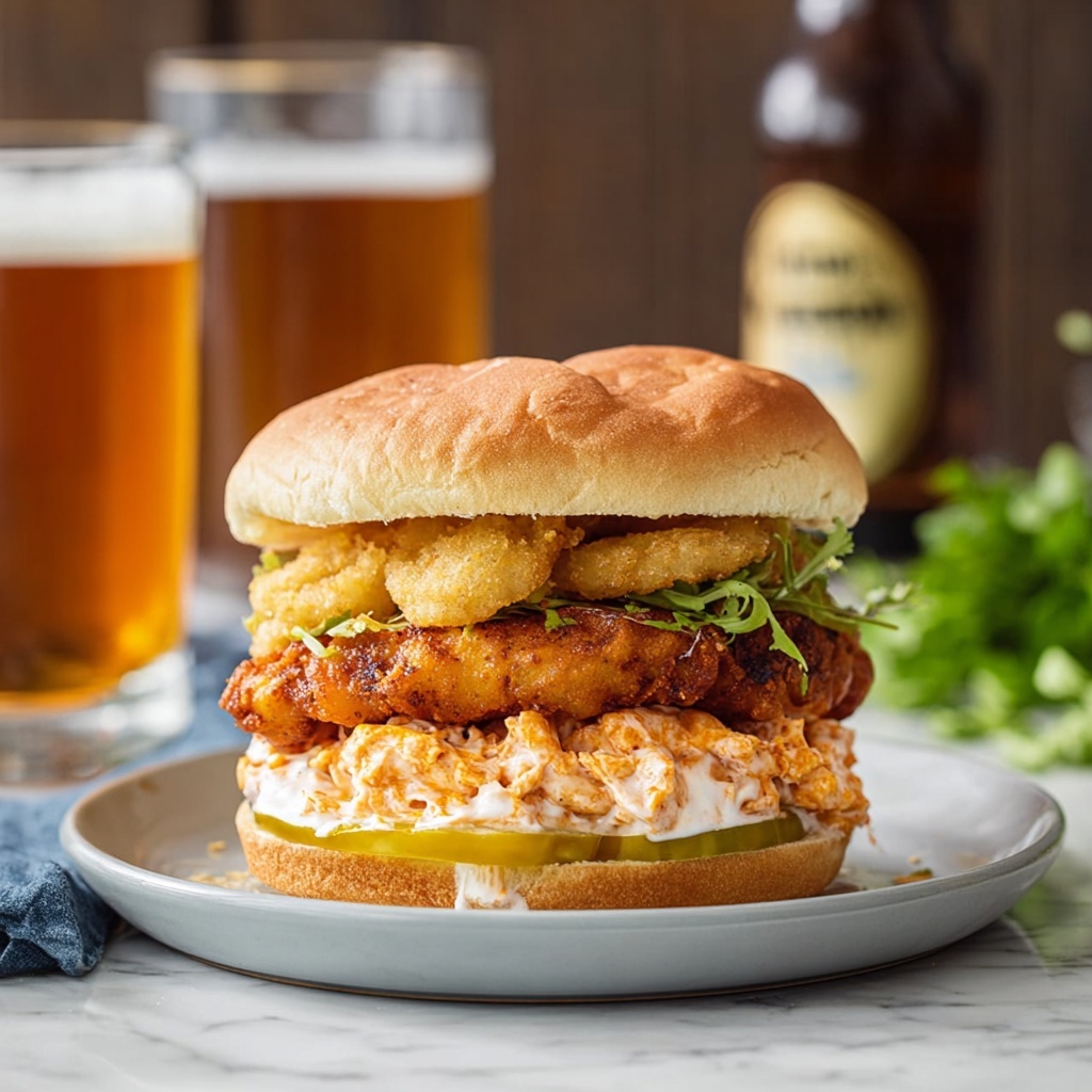 Crockpot Buffalo Chicken Sandwiches with Ranch and Fried Pickles Recipe - Recipe Image