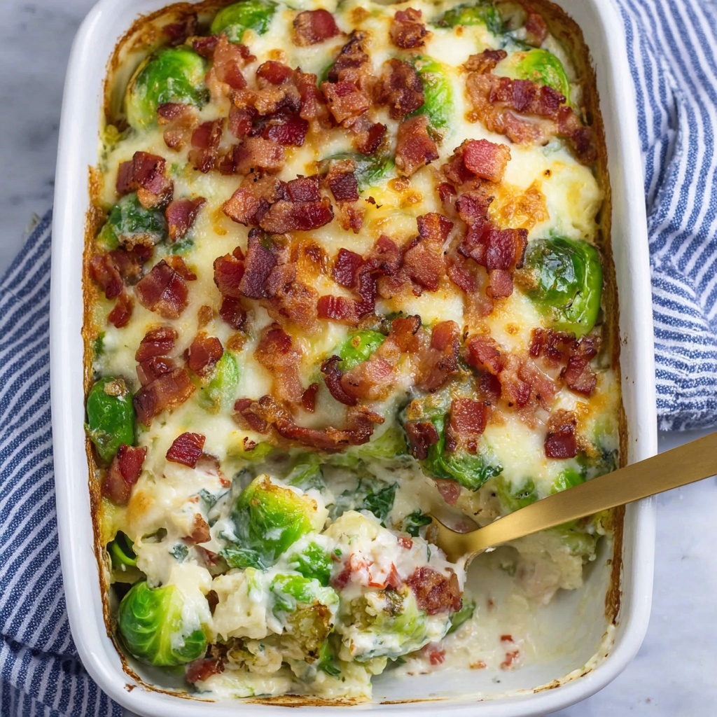 Brussels Sprouts Gratin with Parmesan, Bacon, and Cheddar Recipe - Recipe Image