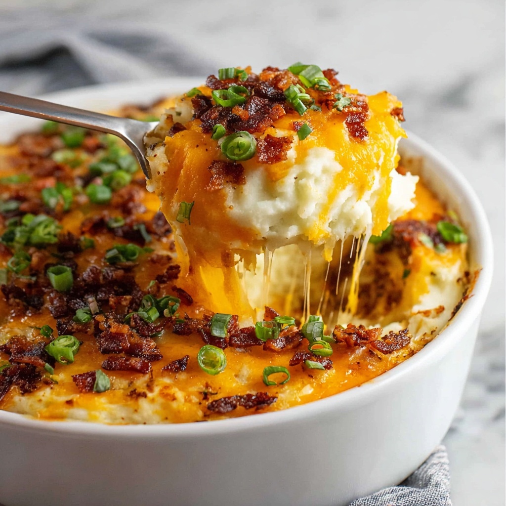 Creamy Mashed Potato Casserole with Cheddar, Bacon, and Green Onion Recipe - Recipe Image