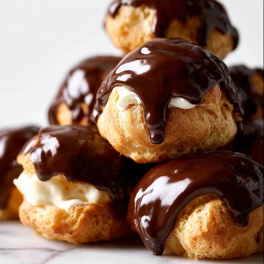 Profiteroles with Vanilla Custard, Ice Cream, and Chocolate Drizzle Recipe - Recipe Image