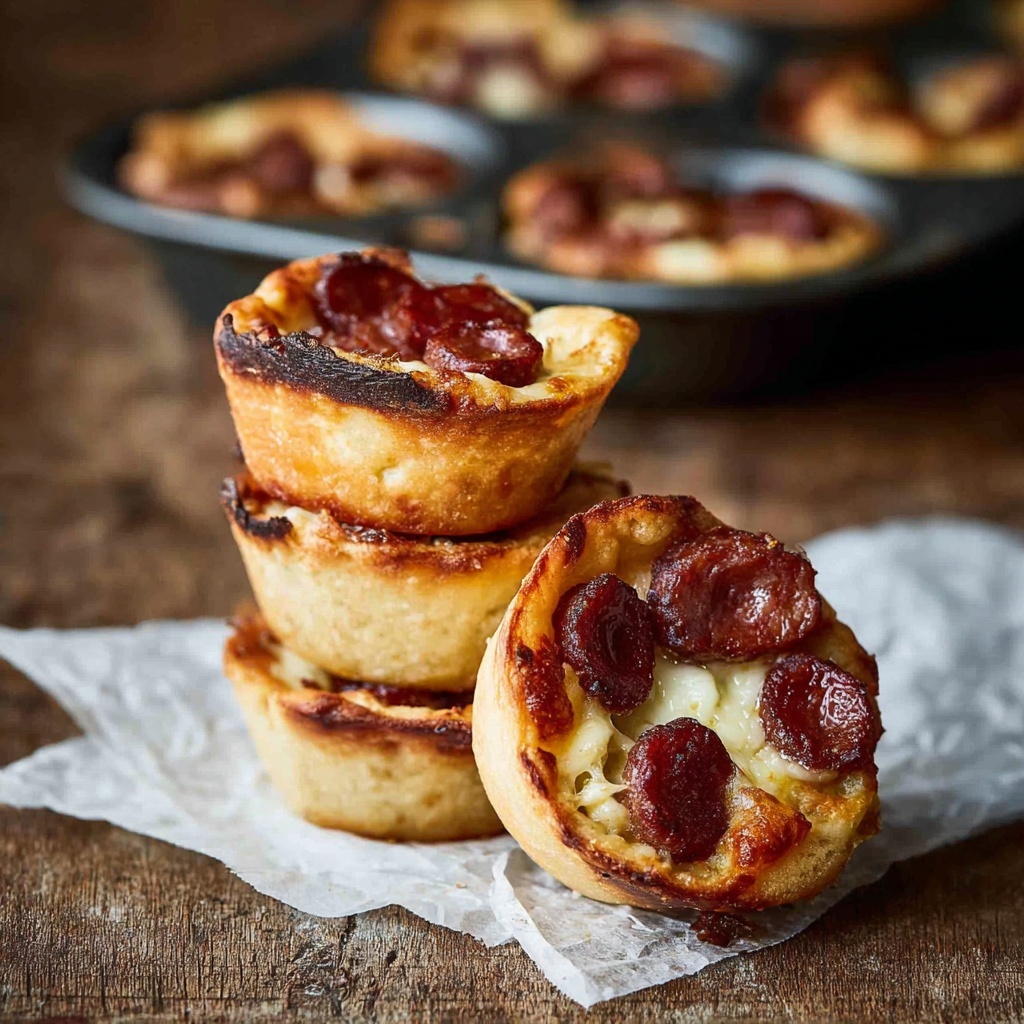 Garlic Bread Mini Pizzas Made in Muffin Tins Recipe - Recipe Image