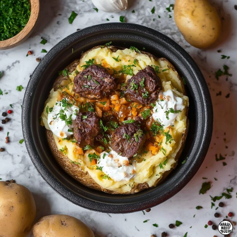 Hearty Steak Bites on Loaded Baked Potatoes Recipe