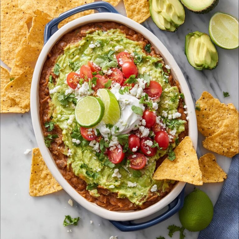 Layered Bean Dip with Guacamole and Fresh Toppings Recipe