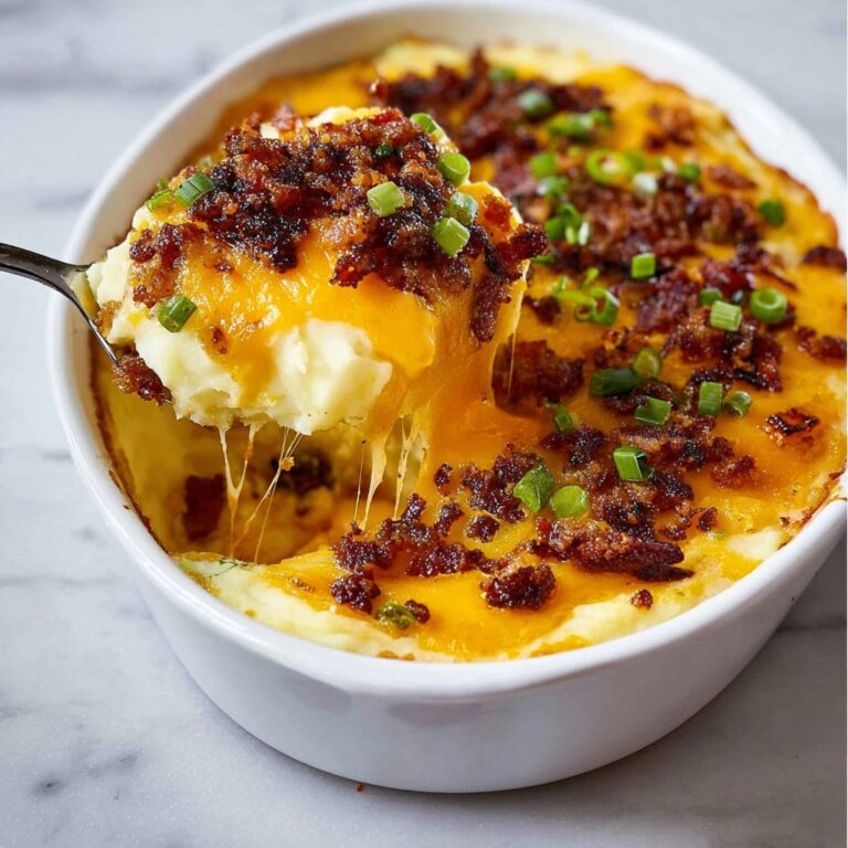 Creamy Mashed Potato Casserole with Cheddar, Bacon, and Green Onion Recipe