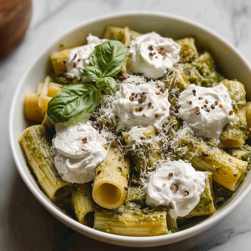 Indulgent Lemon Pesto Rigatoni with Burrata & Roasted Pine Nuts Recipe - Recipe Image