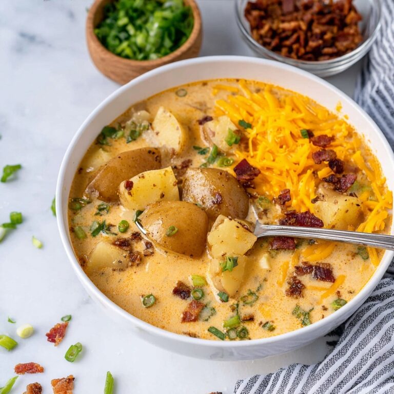 Creamy Potato Soup with Bacon, Cheddar, and Fresh Toppings Recipe