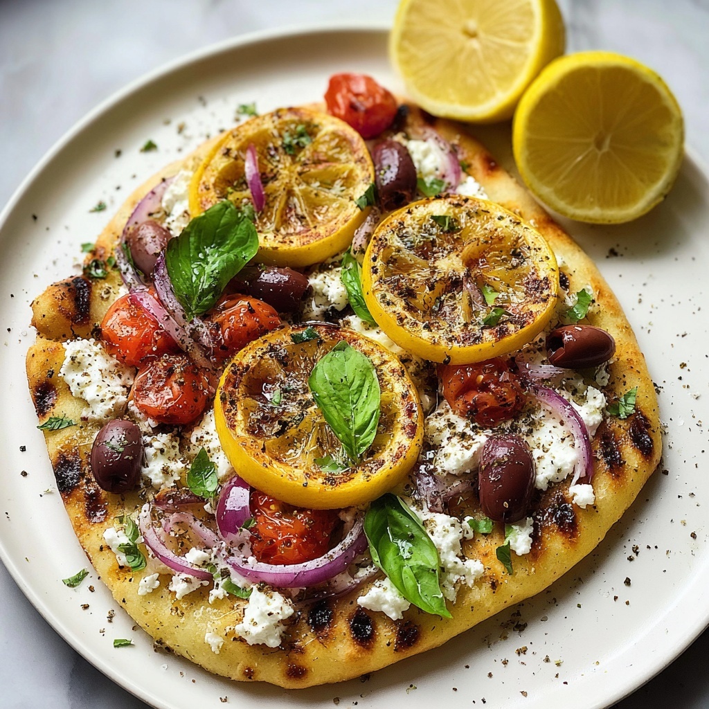 Zesty Mediterranean Grilled Lemon Pizza Recipe - Recipe Image