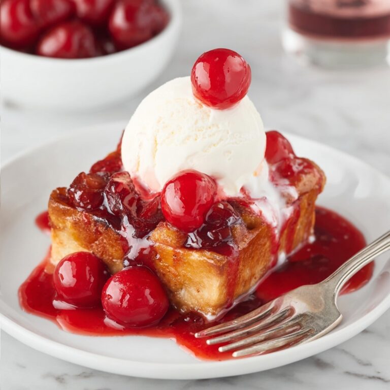 Cherry Bread Pudding with Vanilla Ice Cream Recipe