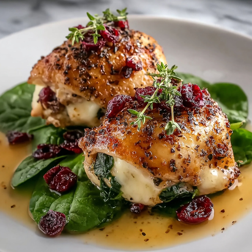 Irresistibly Flavorful Cranberry & Spinach Stuffed Chicken with Brie Recipe - Recipe Image