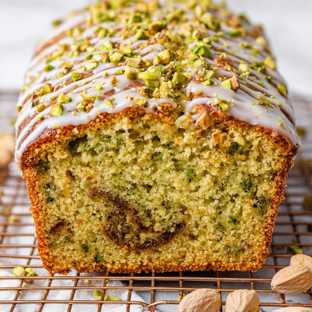 Pistachio Cake Mix Bread with Green Food Coloring and Pistachio Glaze Recipe - Recipe Image