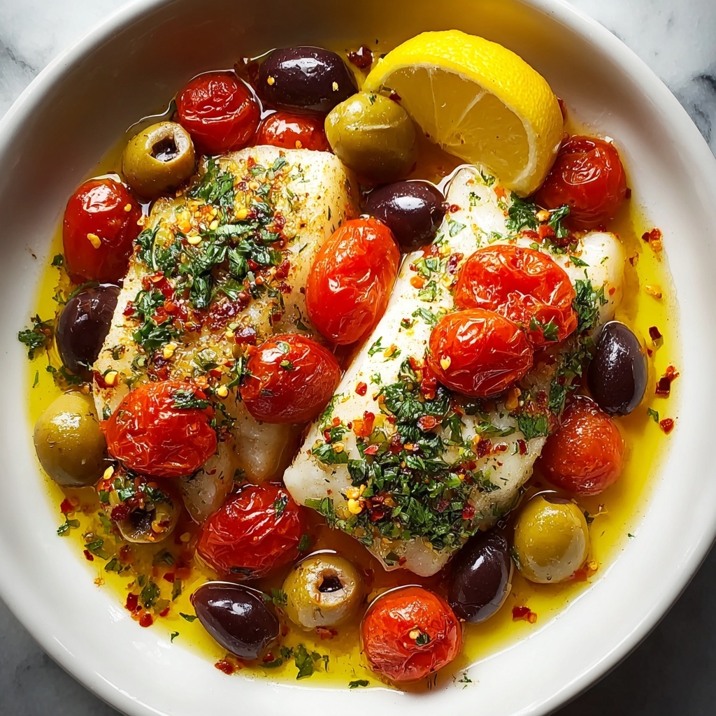 Mediterranean Baked Cod with Olives and Cherry Tomatoes Recipe - Recipe Image