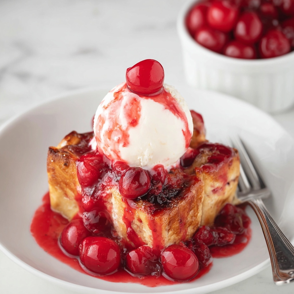 Cherry Bread Pudding with Vanilla Ice Cream Recipe - Recipe Image