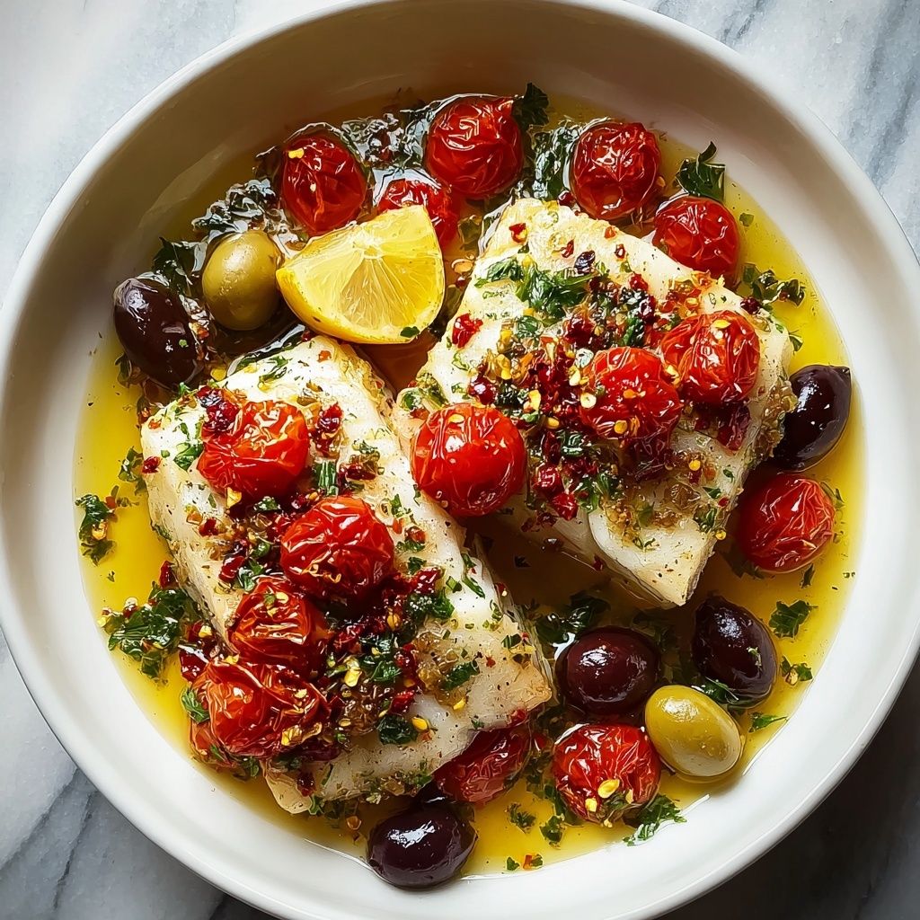 Mediterranean Baked Cod with Olives and Cherry Tomatoes Recipe - Recipe Image