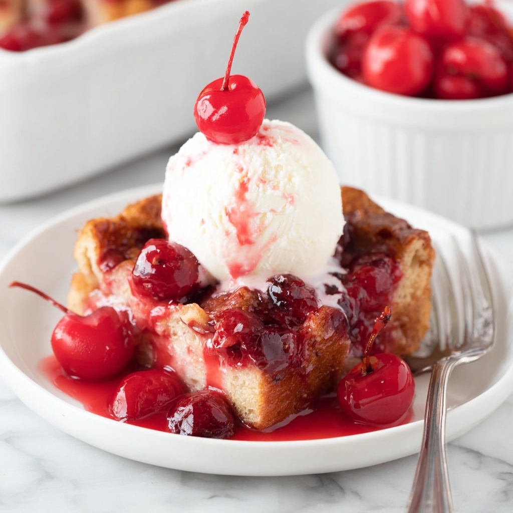 Cherry Bread Pudding with Vanilla Ice Cream Recipe - Recipe Image