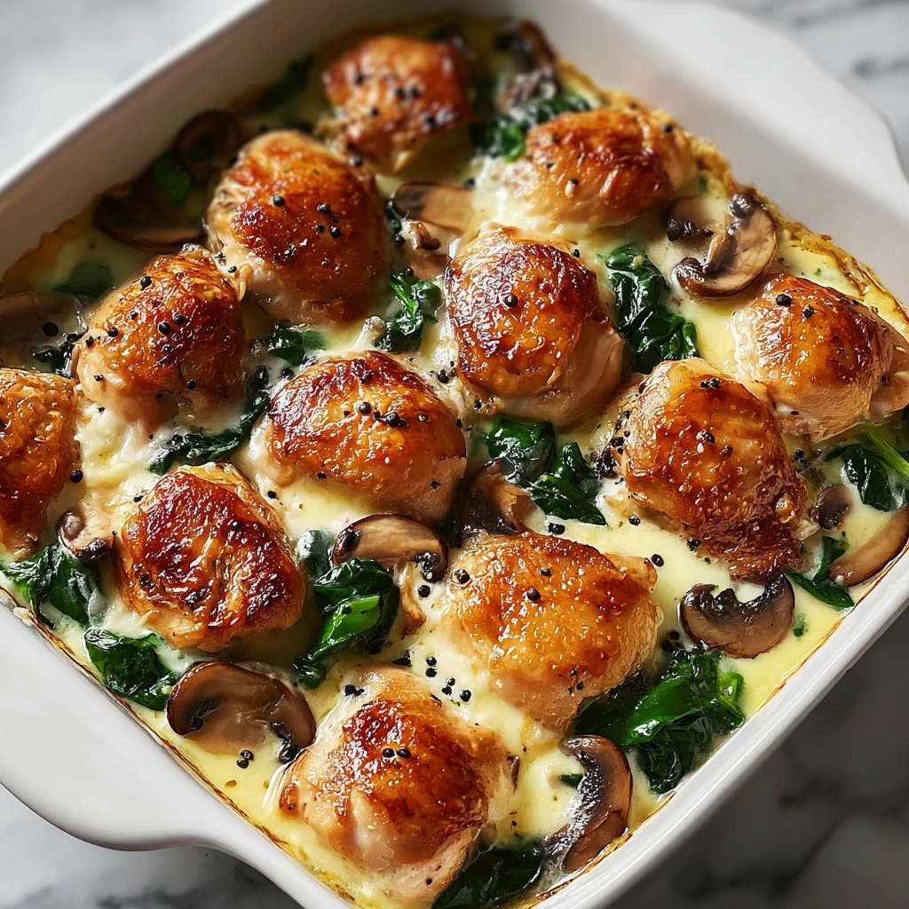 Chicken, Spinach, and Mushroom Low Carb Oven Dish Recipe - Recipe Image