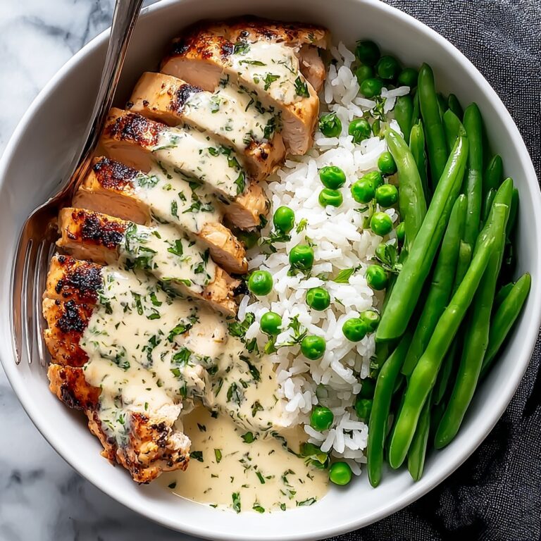 Creamy Herb Chicken with Fluffy Rice & Green Beans Recipe