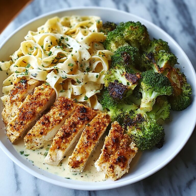 Creamy Greek Chicken Alfredo with Crispy Parmesan Broccoli Recipe