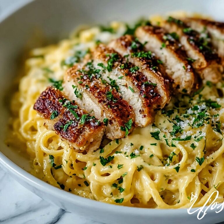 Indulgent Cheesy Alfredo Chicken over Spaghetti Recipe