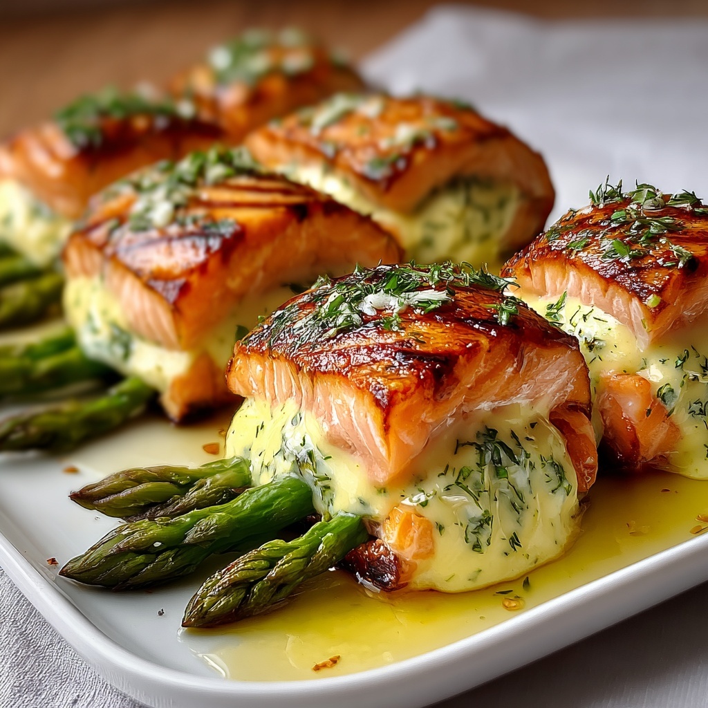 Asparagus and Lemon Basil Ricotta Stuffed Salmon Rolls with Lemon Sauce Recipe - Recipe Image