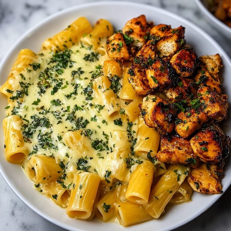 Cheddar Garlic Chicken Rigatoni in Parmesan Sauce Recipe