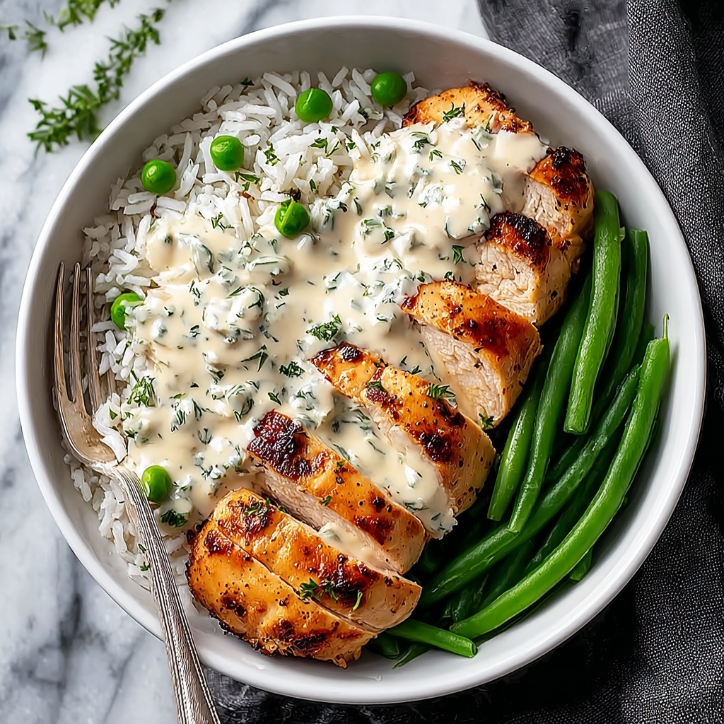 Creamy Herb Chicken with Fluffy Rice & Green Beans Recipe - Recipe Image