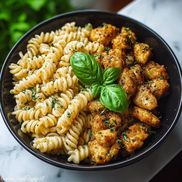 Lemon Pepper Chicken Bites with Roasted Red Pepper Cajun Alfredo Twists Recipe