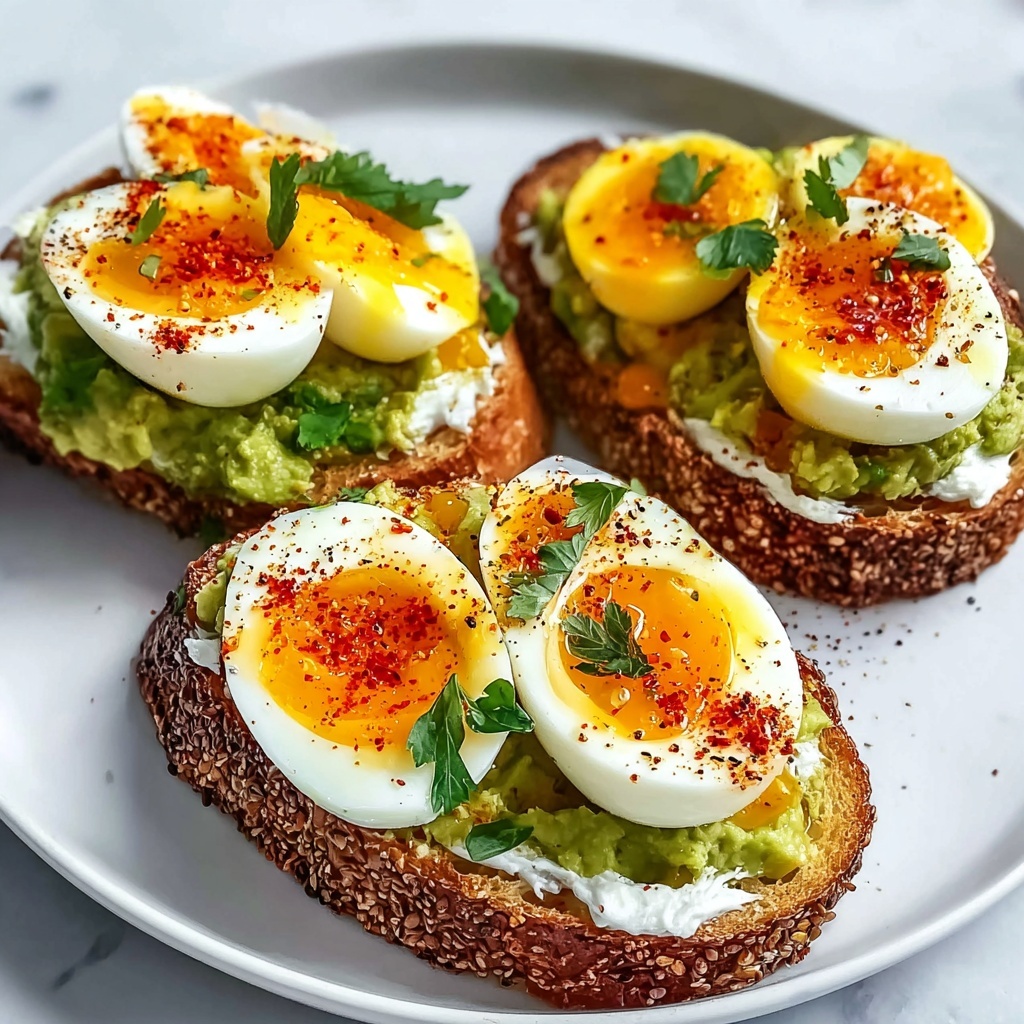 Avocado Cottage Toasts with Soft-Boiled Eggs & Paprika Recipe - Recipe Image