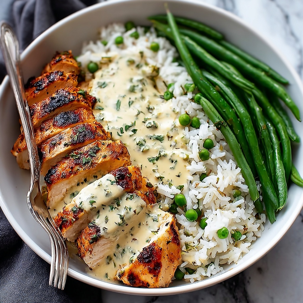Creamy Herb Chicken with Fluffy Rice & Green Beans Recipe - Recipe Image