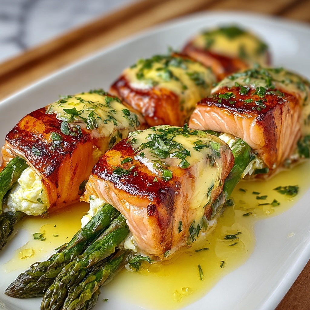 Asparagus and Lemon Basil Ricotta Stuffed Salmon Rolls with Lemon Sauce Recipe - Recipe Image
