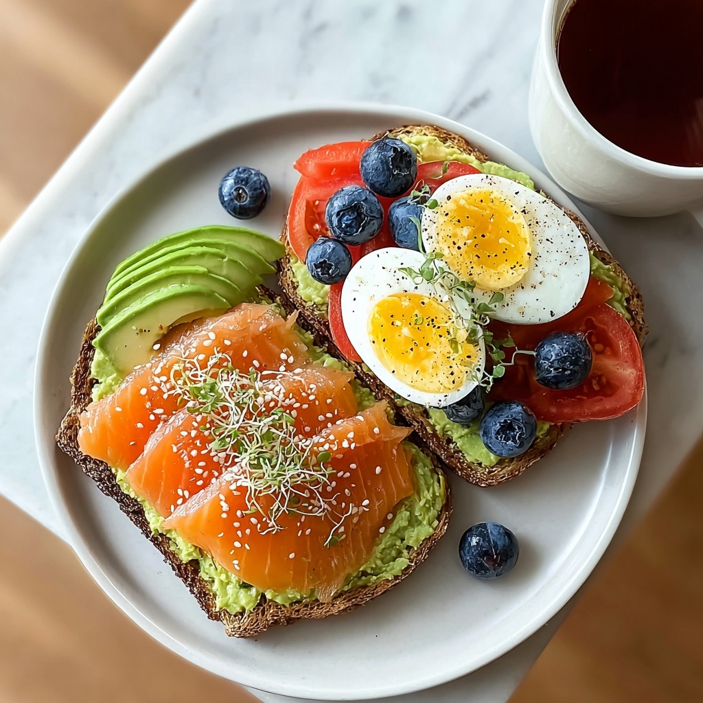 Smoked Salmon & Egg Avocado Toast Plate with Fresh Fruit & Tea Recipe - Recipe Image